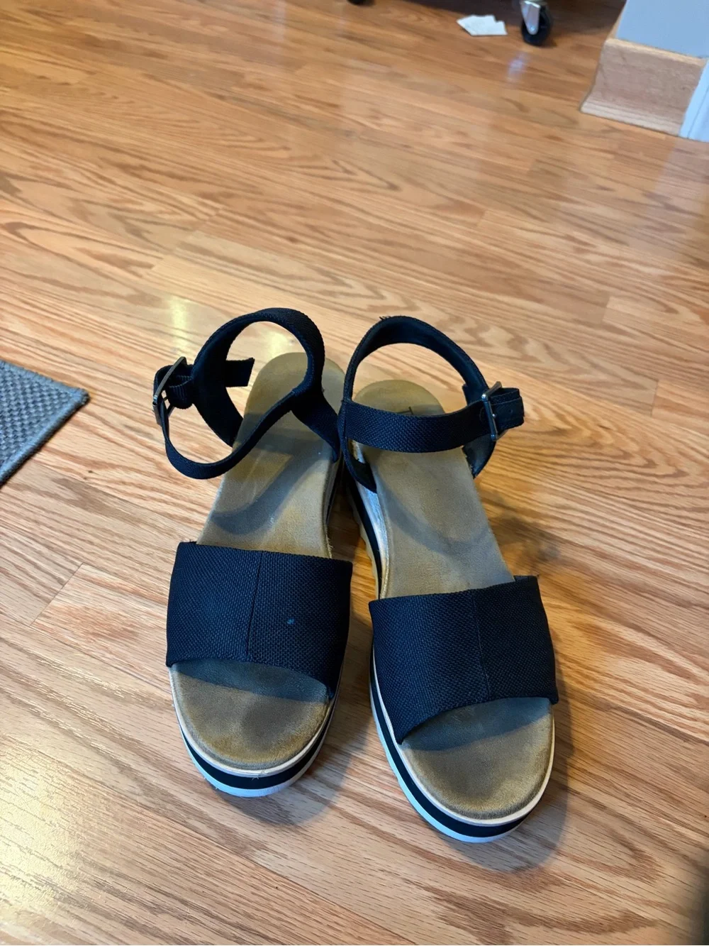 Toms Black Wedge Ankle-Strap Sandals